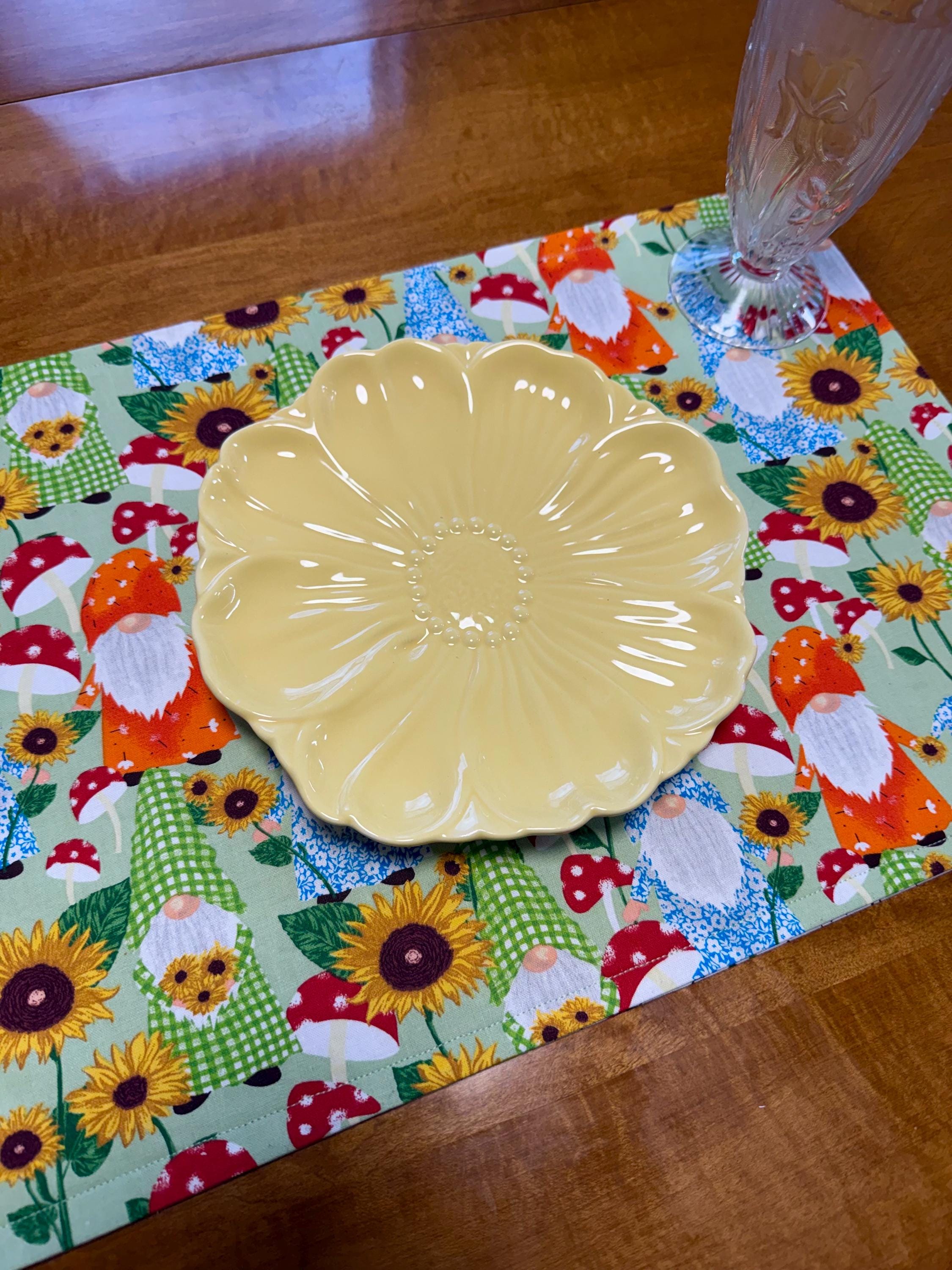 Set of Spring Reversible Placemats • Gnome & Ladybug Table Decor • Easter Kitchen Decor • Cute Spring Table Mats • Handmade Dining Set