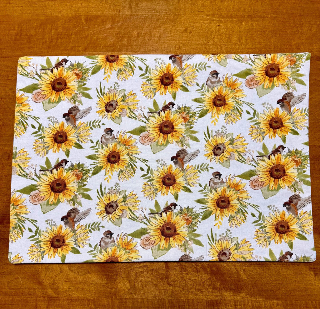 Set of Four Reversible Fabric Placemats / Birds & Sunflowers / Bumblebees