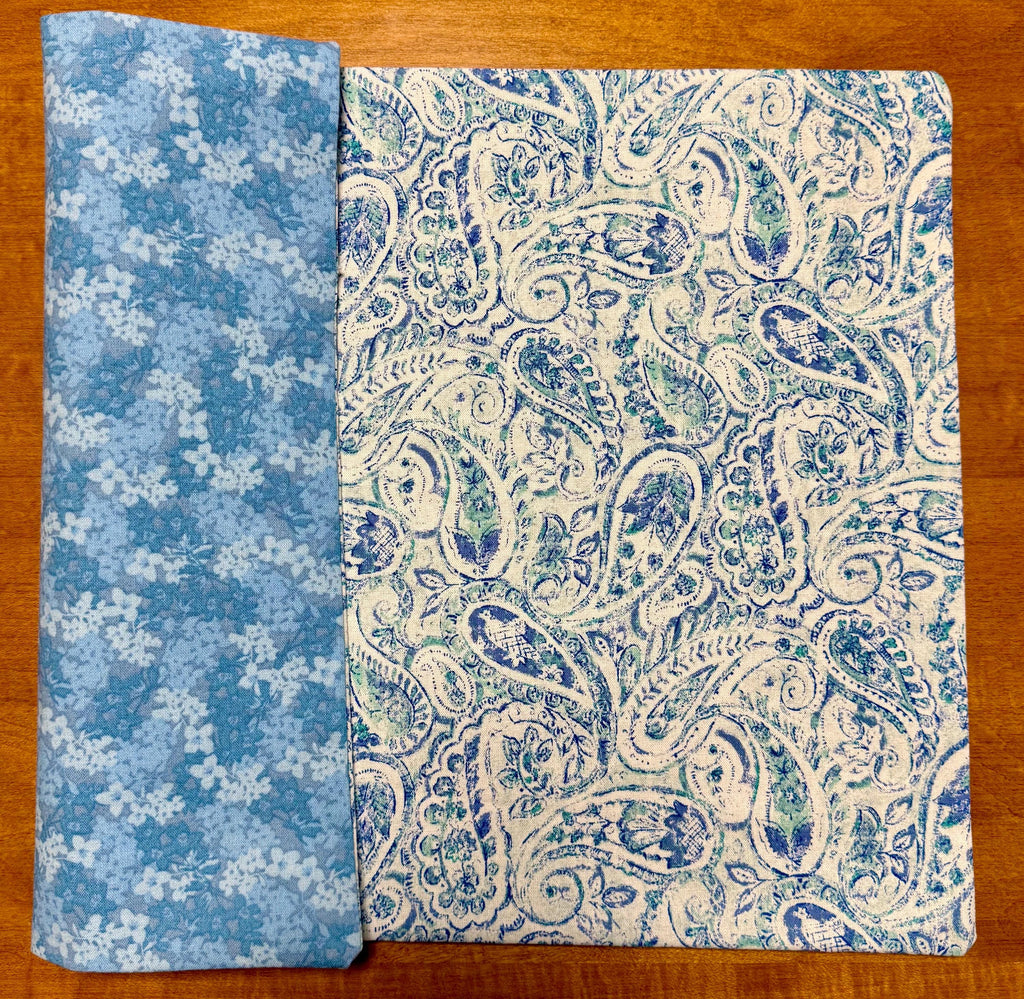 Set of Four Reversible Place Mats / Blue Paisley & Small Florals