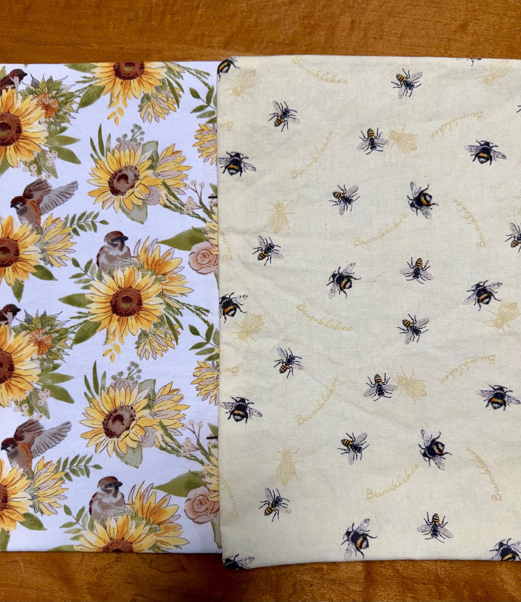 Set of Four Reversible Fabric Placemats / Birds & Sunflowers / Bumblebees