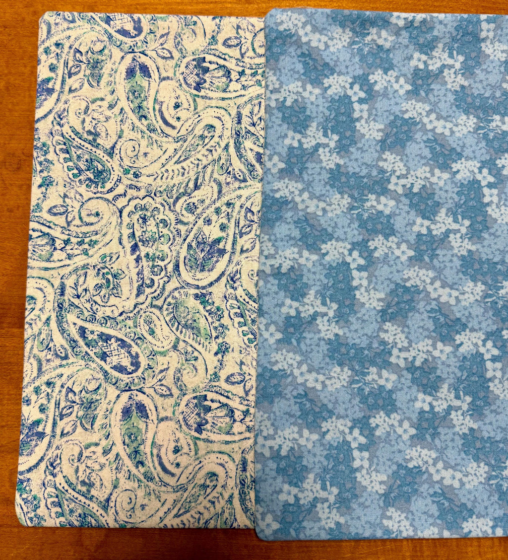 Set of Four Reversible Place Mats / Blue Paisley & Small Florals