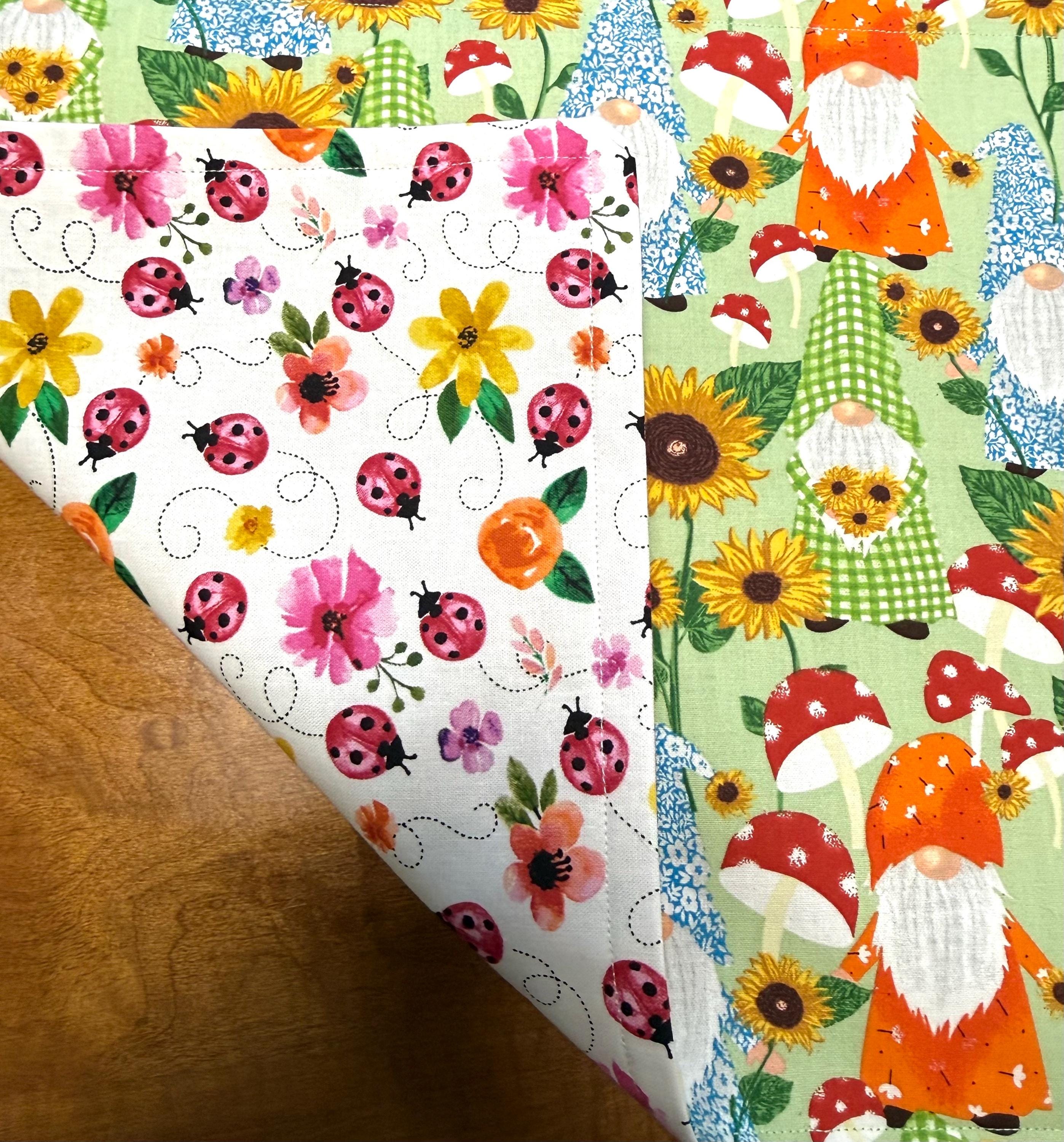Set of Spring Reversible Placemats • Gnome & Ladybug Table Decor • Easter Kitchen Decor • Cute Spring Table Mats • Handmade Dining Set