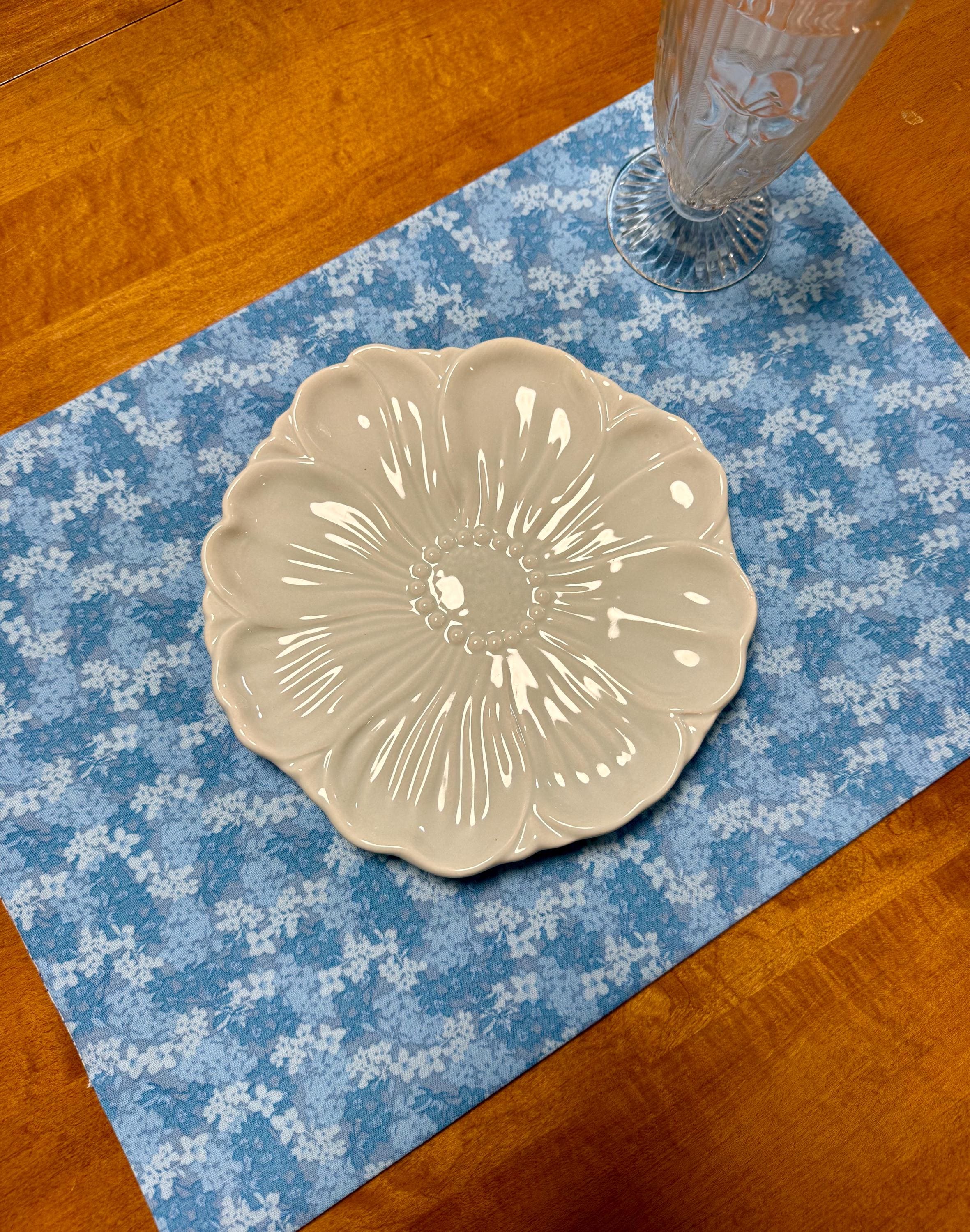 Set of Four Reversible Place Mats / Blue Paisley & Small Florals