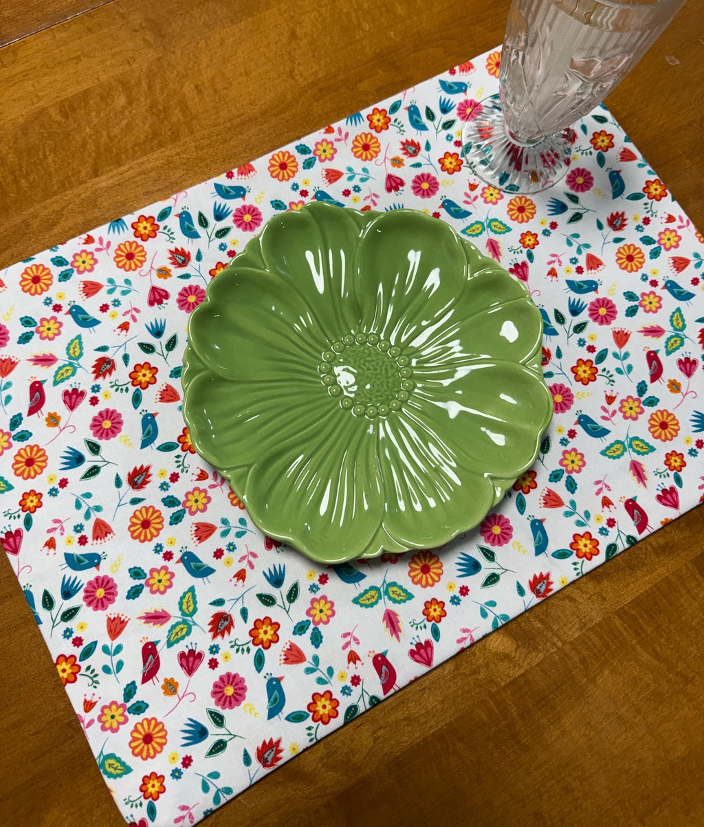 Set of Four Reversible Place Mats / Spring Birds and Flowers