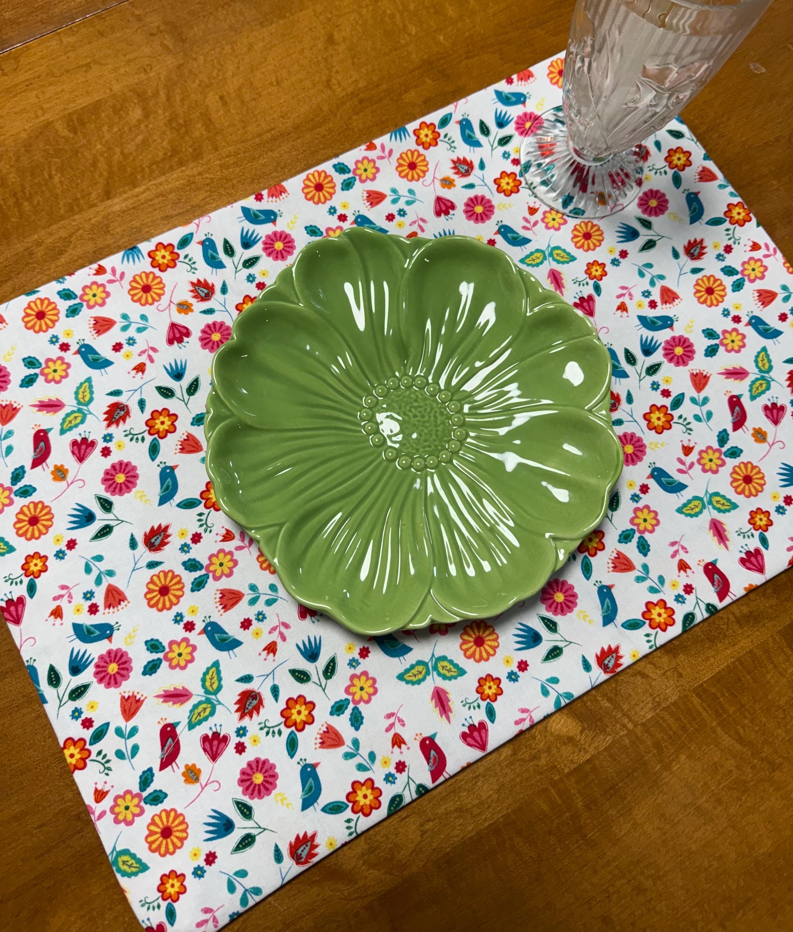 Set of Four Reversible Place Mats / Spring Birds and Flowers