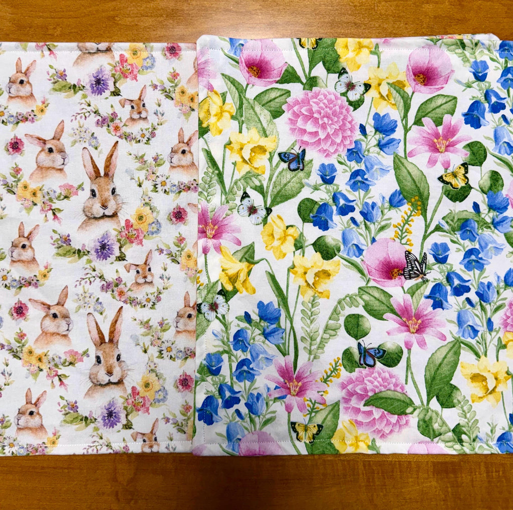 Set of Four Easter/Spring Reversible Fabric Placemats