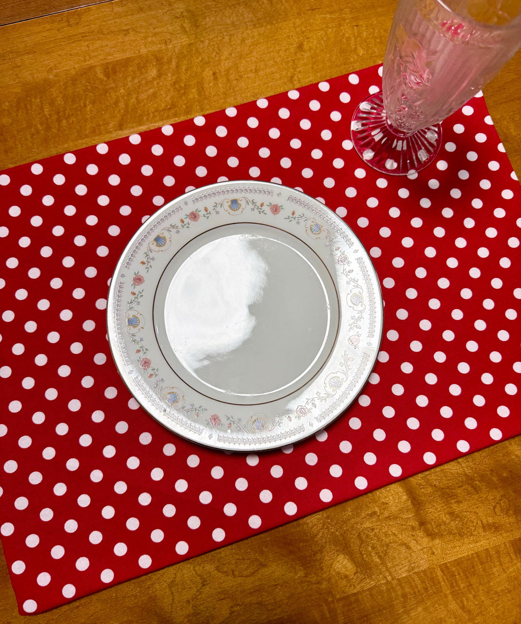 Set of Four Reversible Place Mats / Kitchen Baking Theme & Red Polka Dot