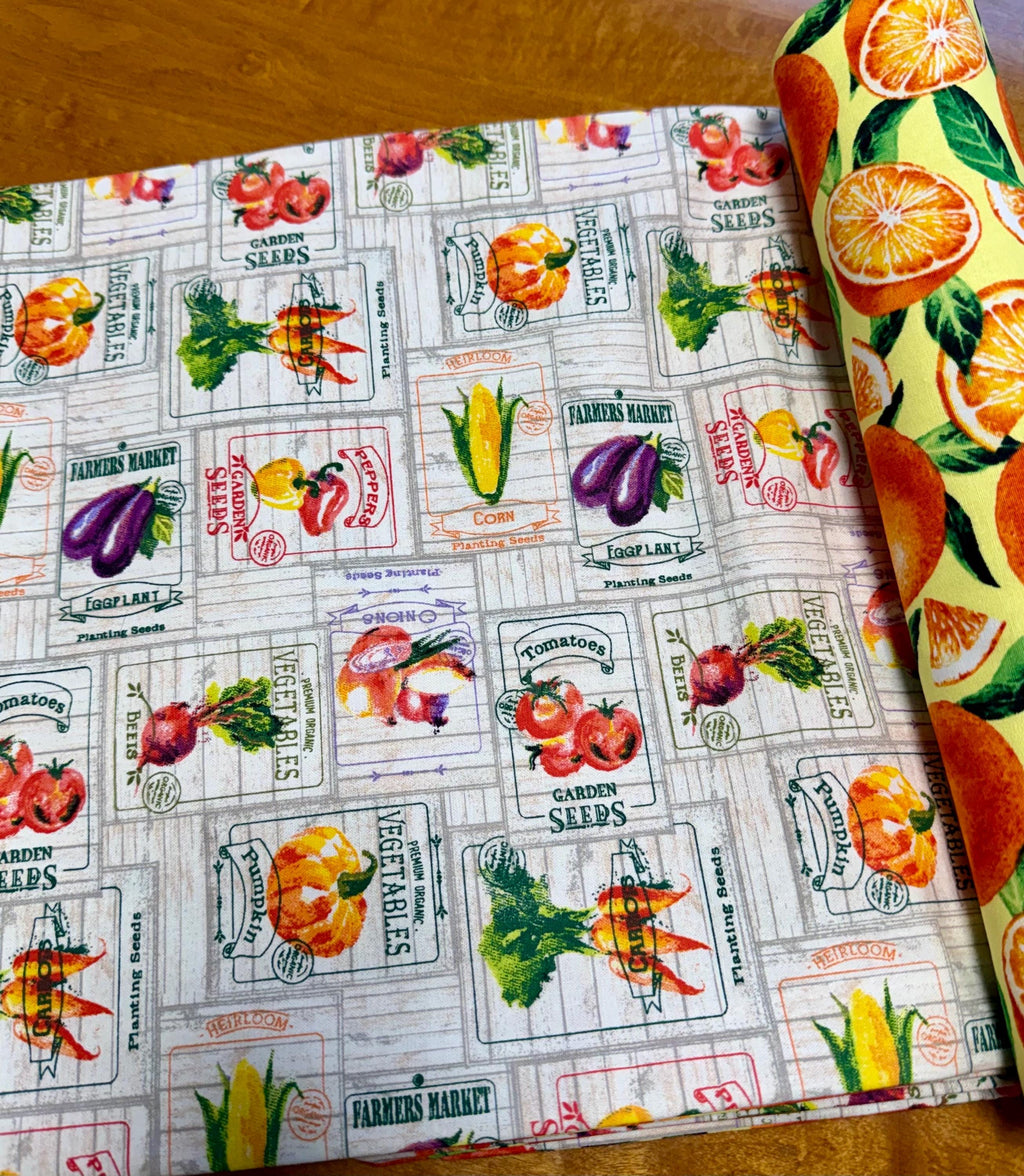 Set of 4 Spring Garden Theme Reversible Placemats, Vegetables & Oranges