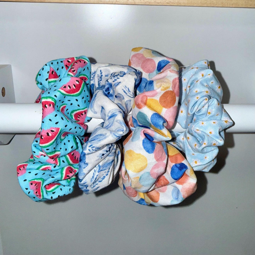 Handmade Cotton Fabric Scrunchies - Cheerful Prints, Hair Accessories