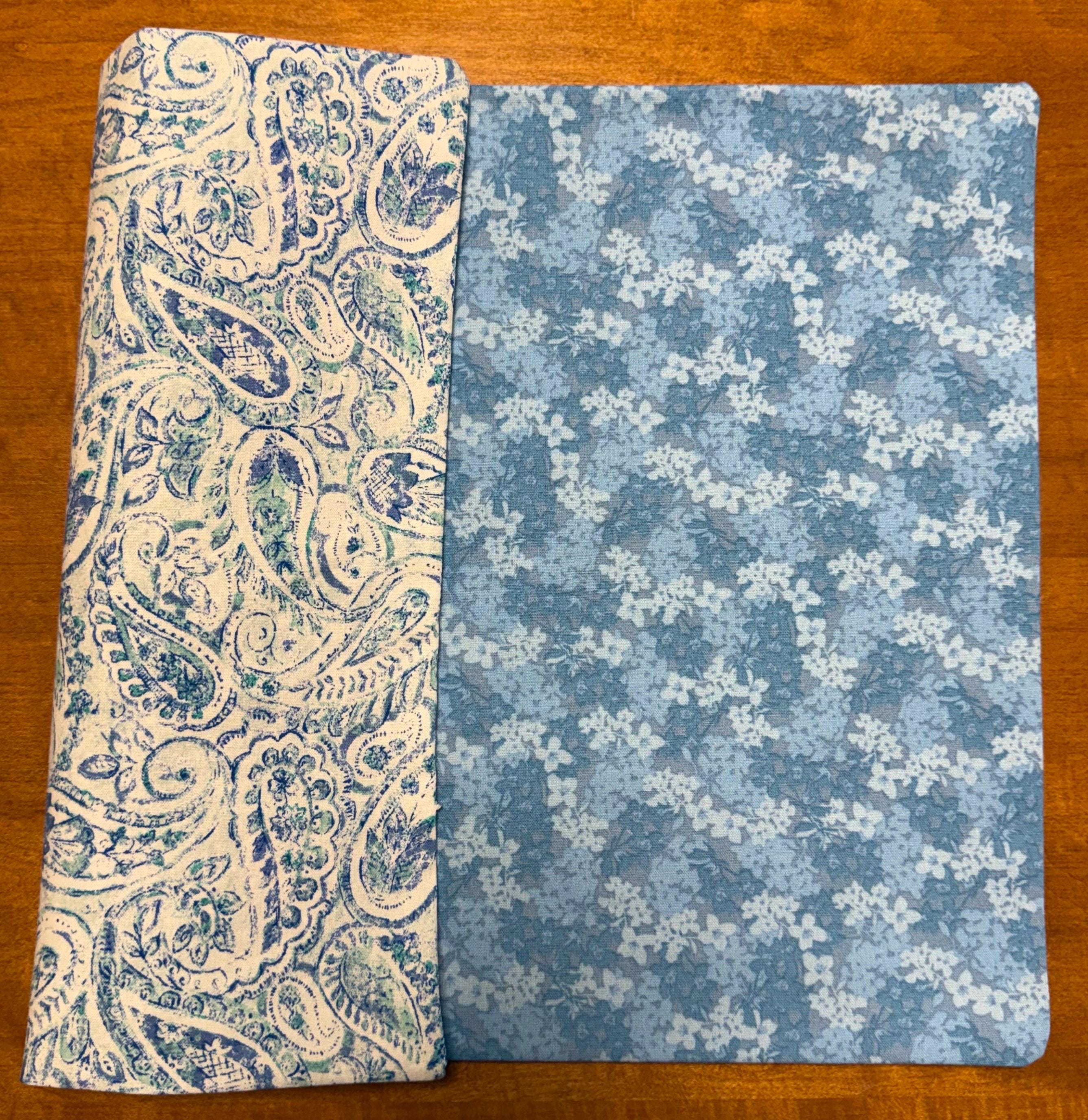 Set of Four Reversible Place Mats / Blue Paisley & Small Florals