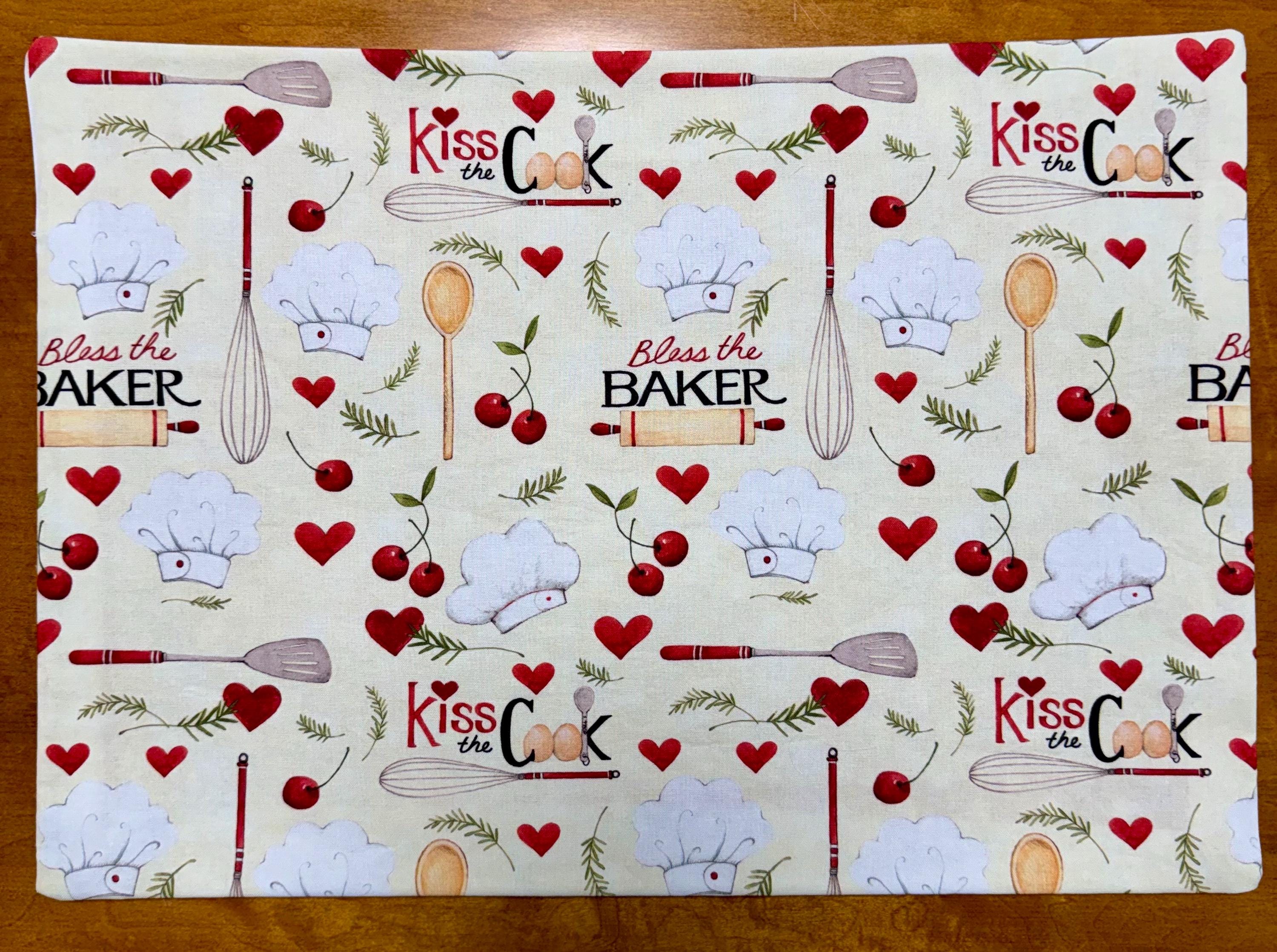 Set of Four Reversible Place Mats / Kitchen Baking Theme & Red Polka Dot