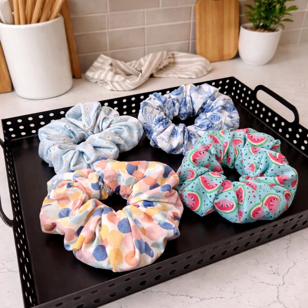 Handmade Cotton Fabric Scrunchies - Cheerful Prints, Hair Accessories