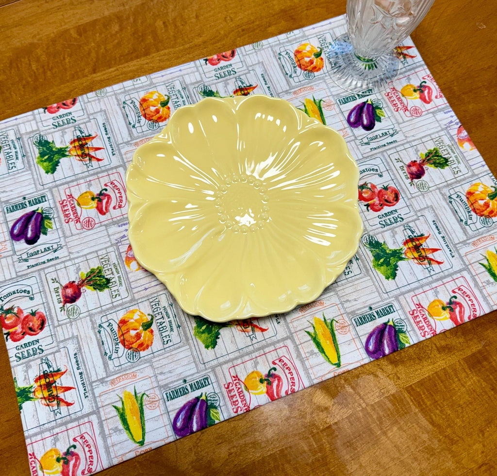 Set of 4 Spring Garden Theme Reversible Placemats, Vegetables & Oranges