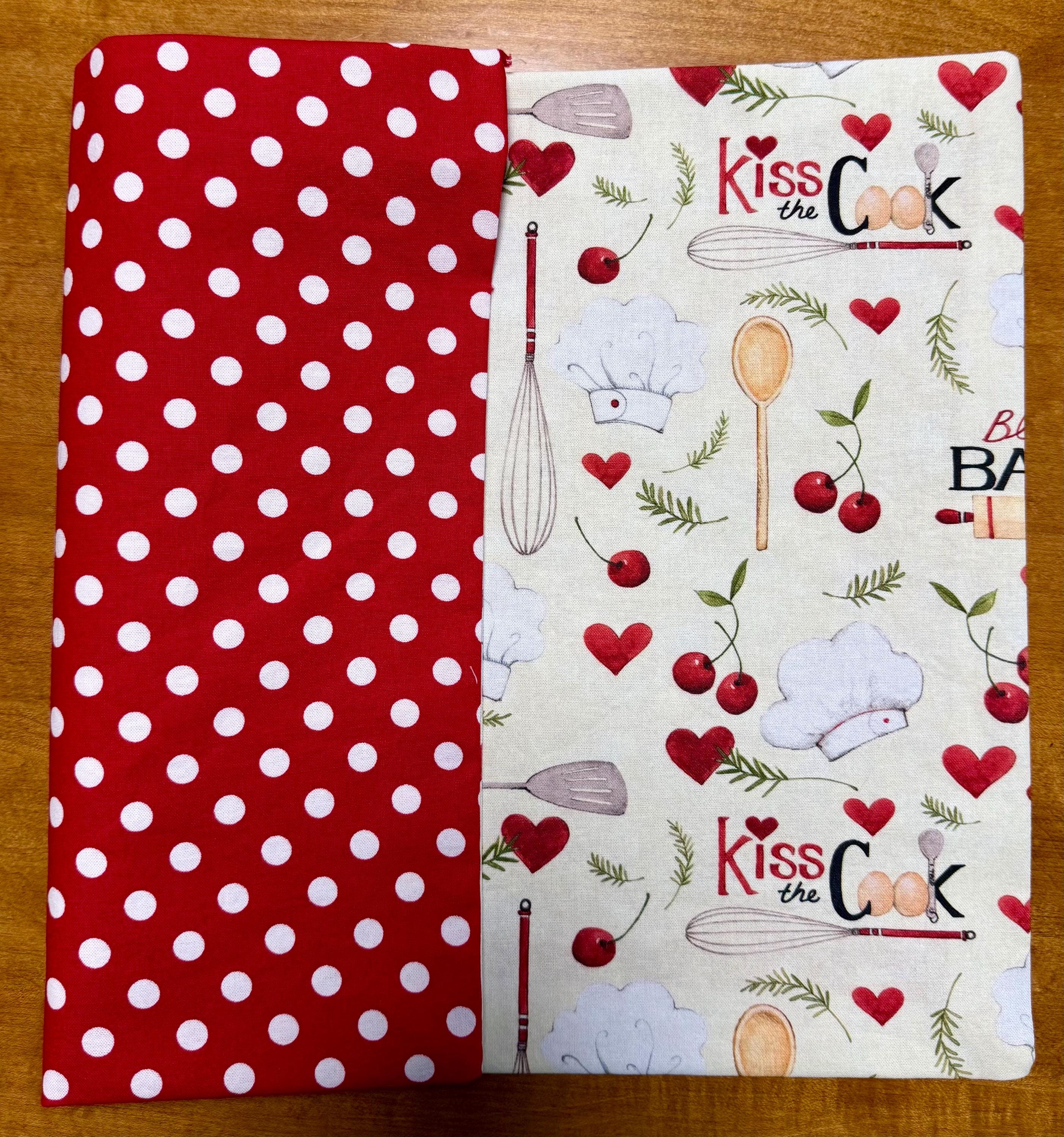 Set of Four Reversible Place Mats / Kitchen Baking Theme & Red Polka Dot