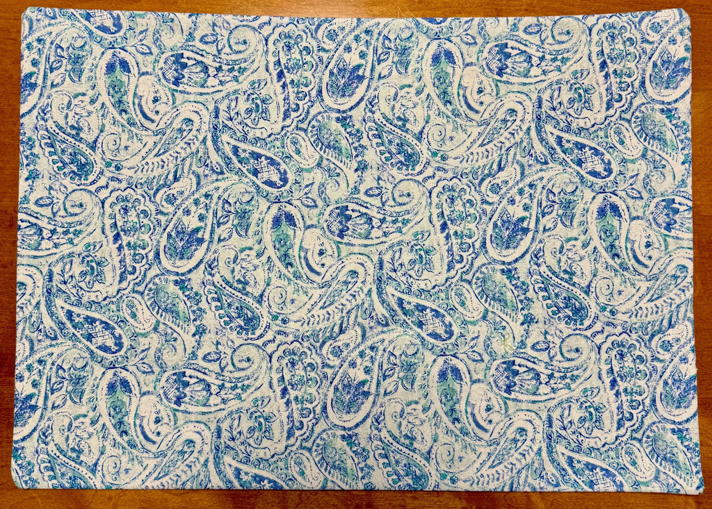 Set of Four Reversible Place Mats / Blue Paisley & Small Florals