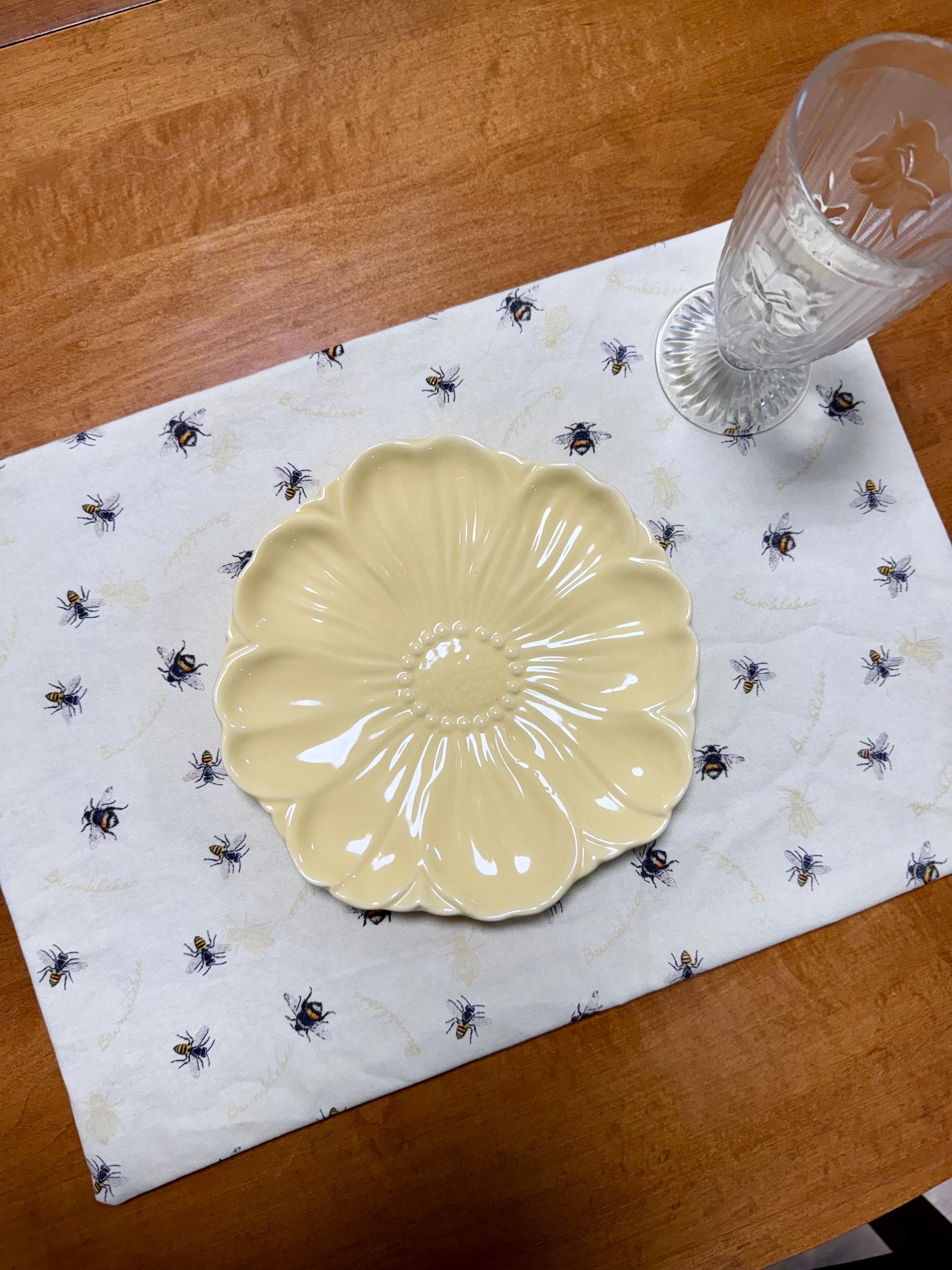 Set of Four Reversible Fabric Placemats / Birds & Sunflowers / Bumblebees