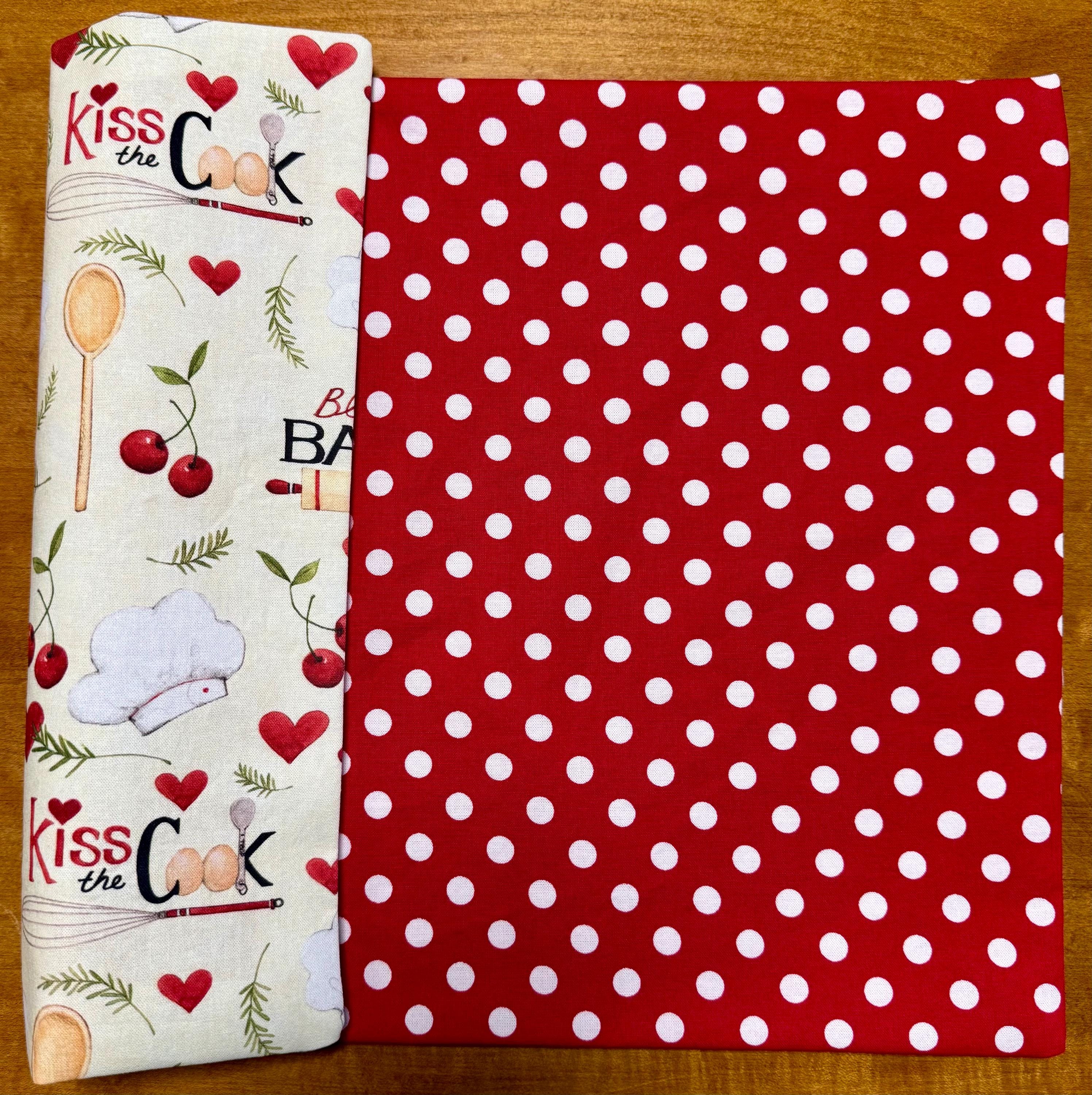 Set of Four Reversible Place Mats / Kitchen Baking Theme & Red Polka Dot