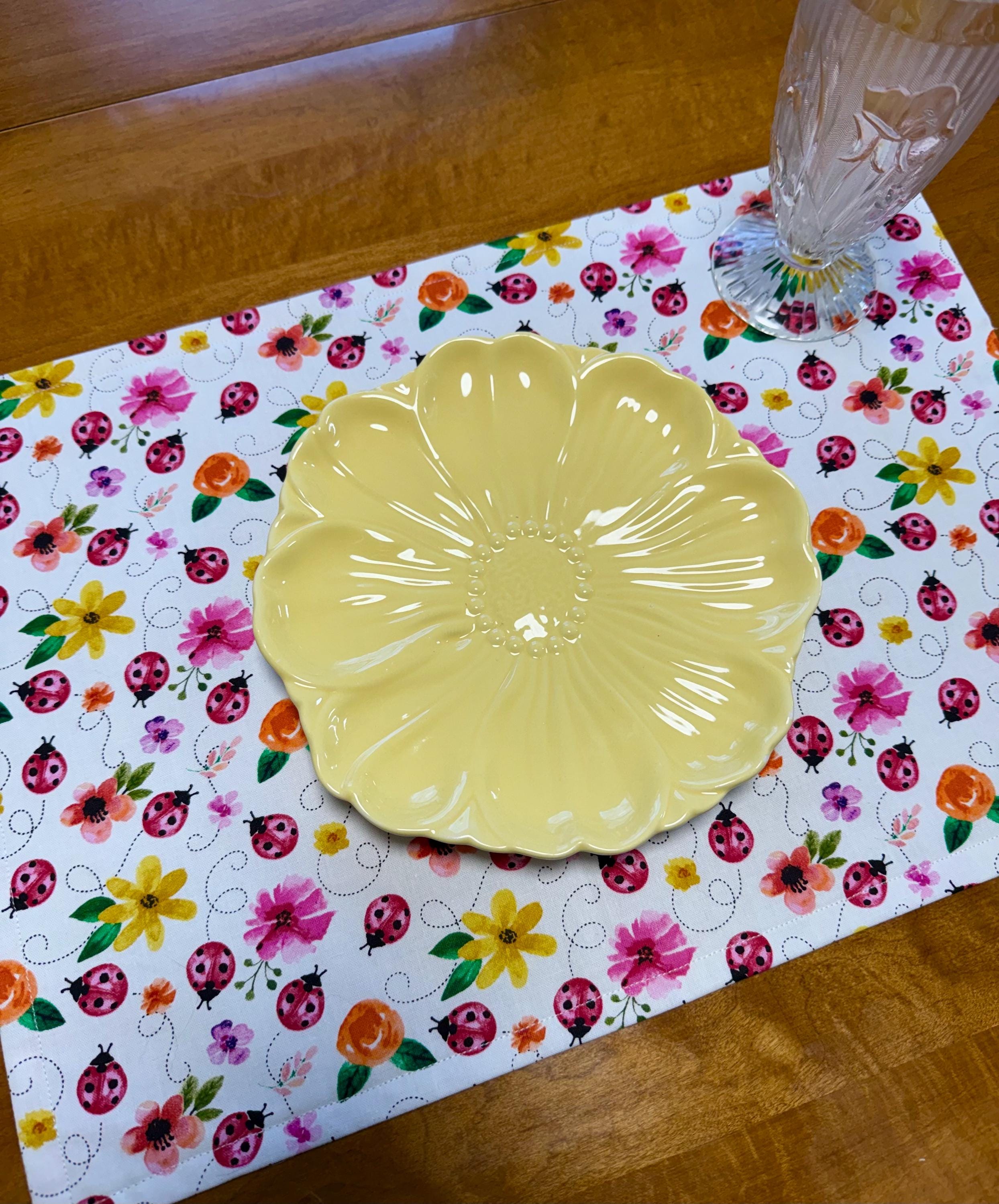 Set of Spring Reversible Placemats • Gnome & Ladybug Table Decor • Easter Kitchen Decor • Cute Spring Table Mats • Handmade Dining Set