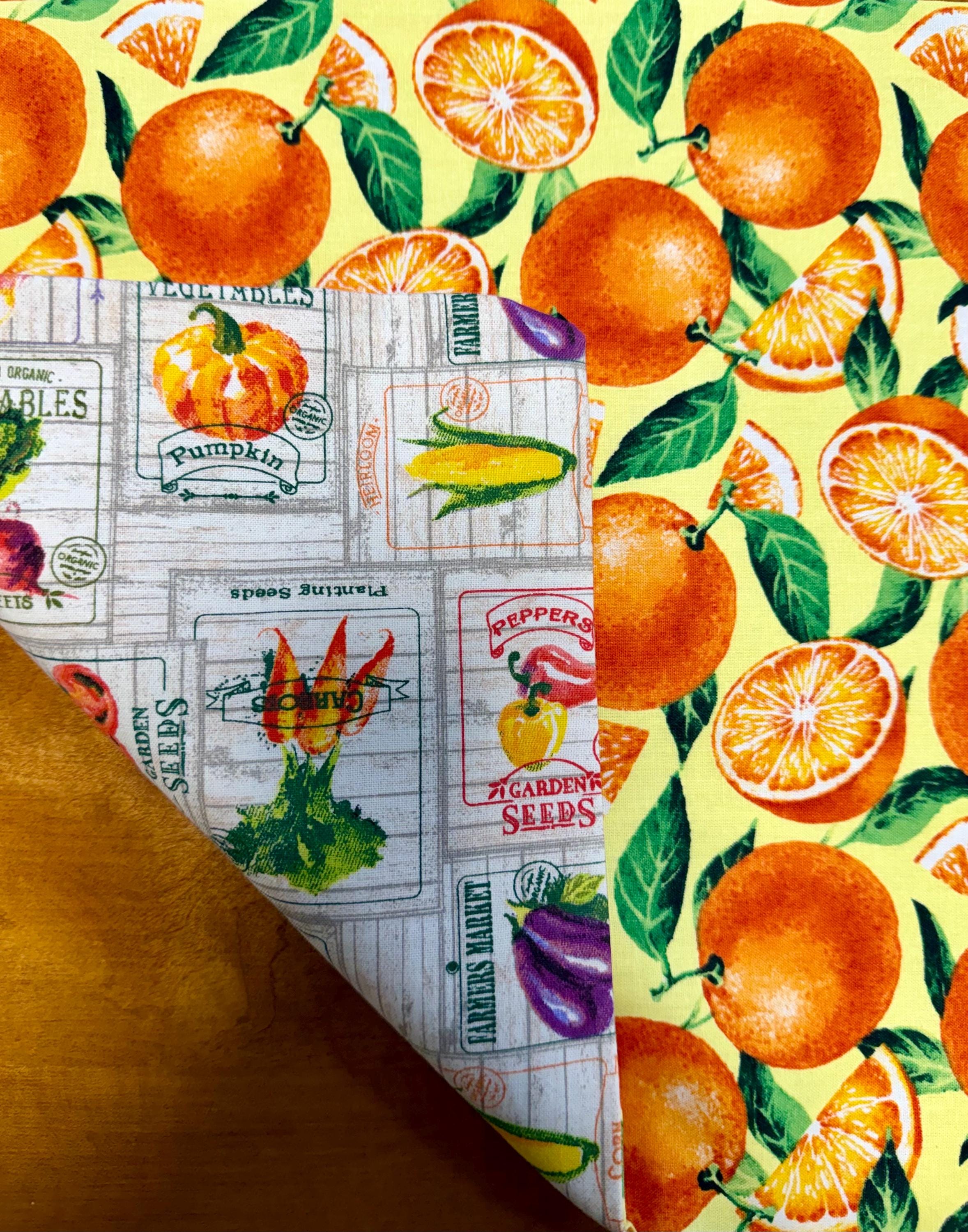 Set of 4 Spring Garden Theme Reversible Placemats, Vegetables & Oranges