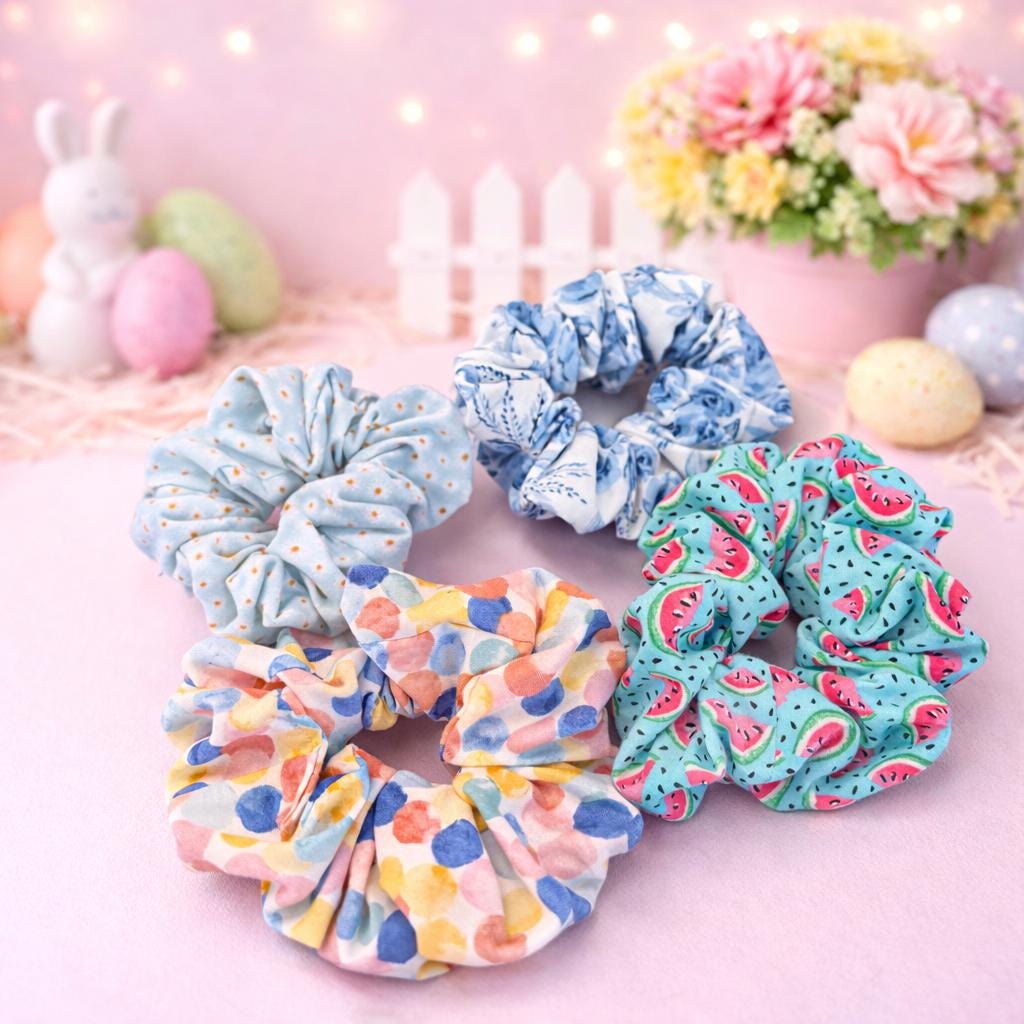 Handmade Cotton Fabric Scrunchies - Cheerful Prints, Hair Accessories