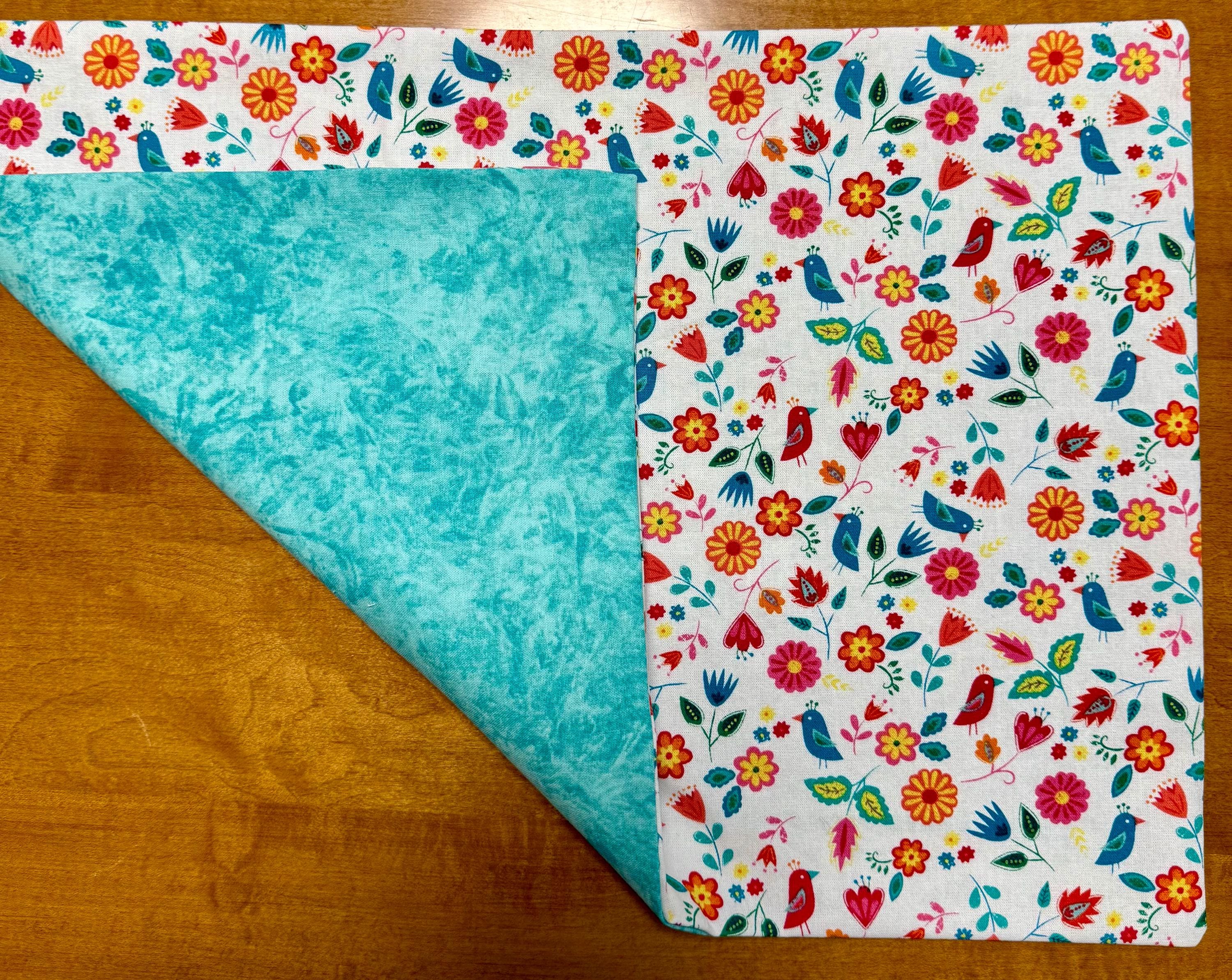 Set of Four Reversible Place Mats / Spring Birds and Flowers