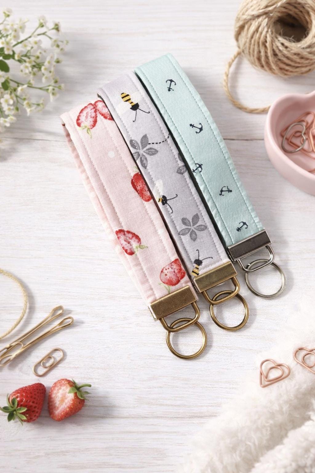 Fabric Key Fob Wristlet Hands-Free Keychain