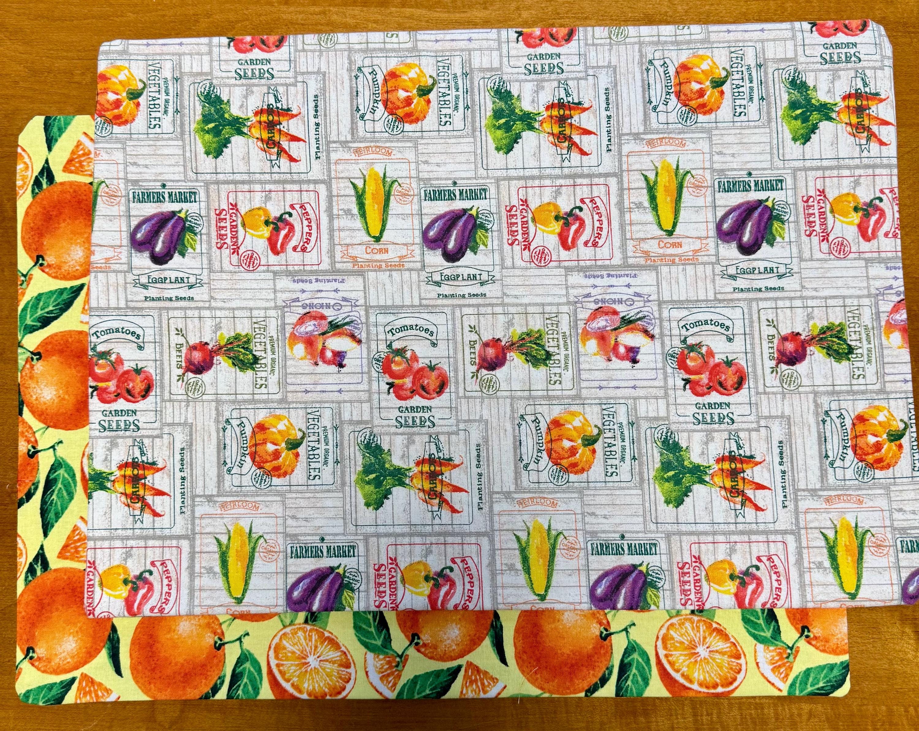 Set of 4 Spring Garden Theme Reversible Placemats, Vegetables & Oranges