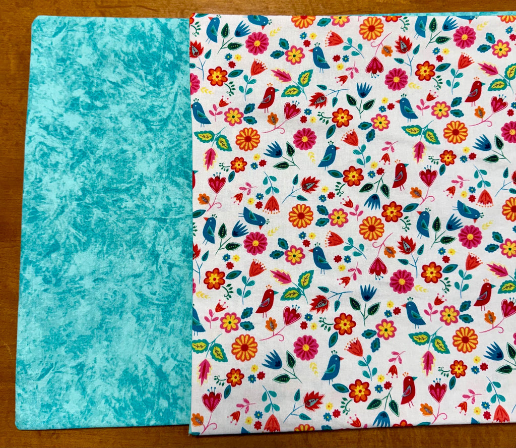 Set of Four Reversible Place Mats / Spring Birds and Flowers